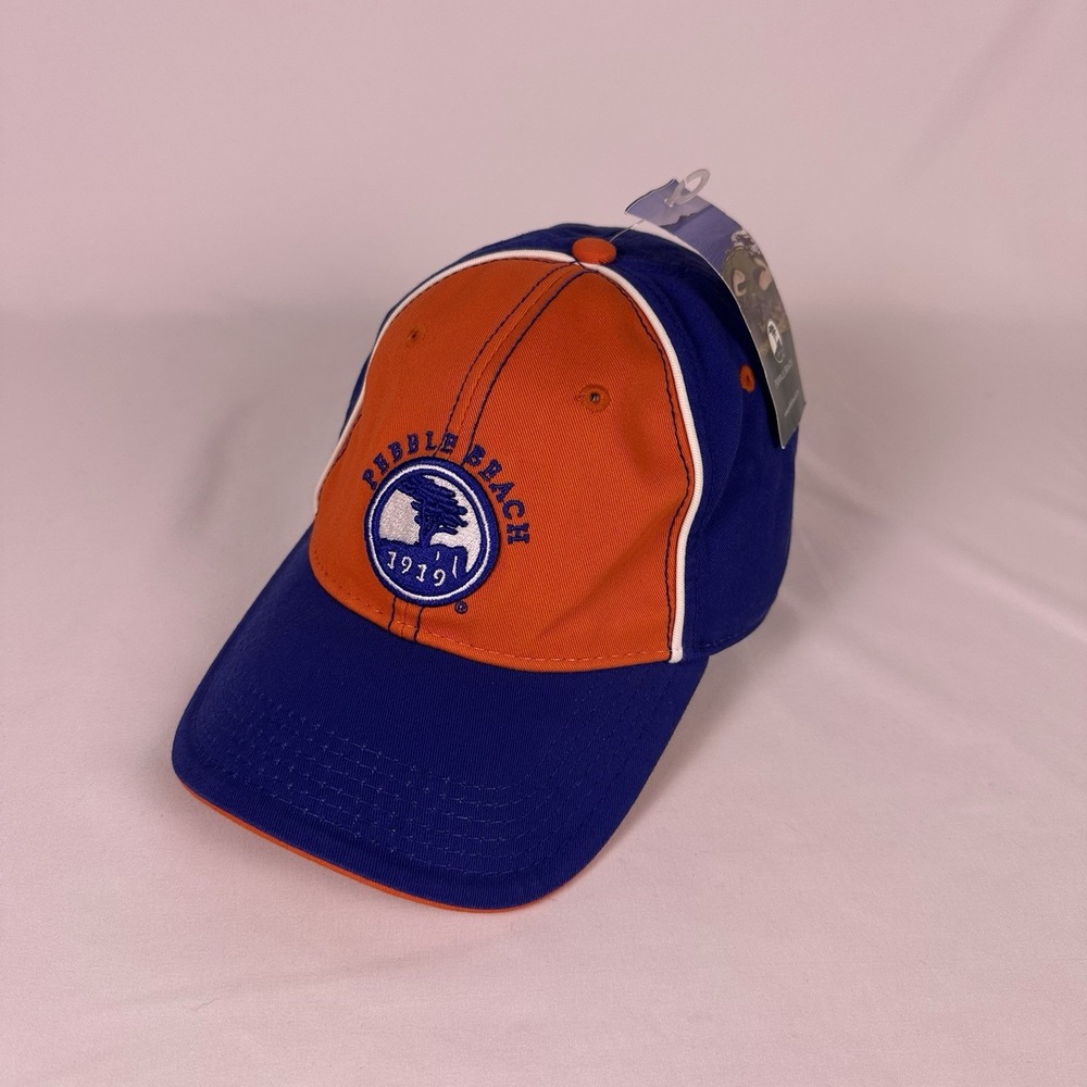 Pebble Beach Hat NWT The Game Hook & Loop Baseball Cap Orange and Blue